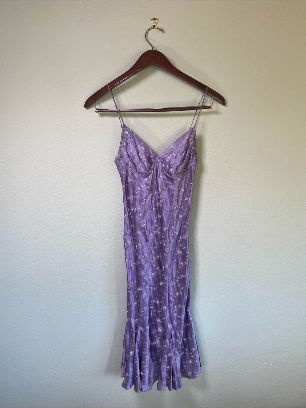 Vintage Betsey Johnson Silk Slip Midi Dress with Delicate Floral Print